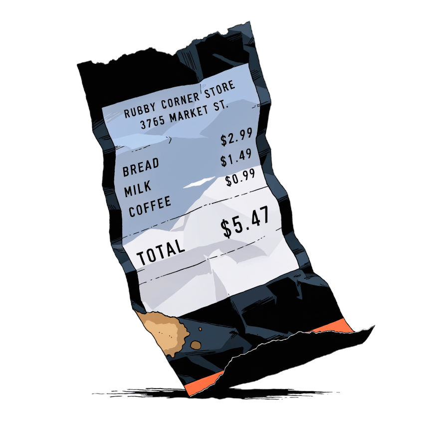 A crumpled bodega receipt